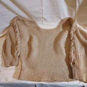 MILITARY HIPPIE CAMEL COLOR BOATNECK/OFF SHOULDER SWEATER ONE SIZE